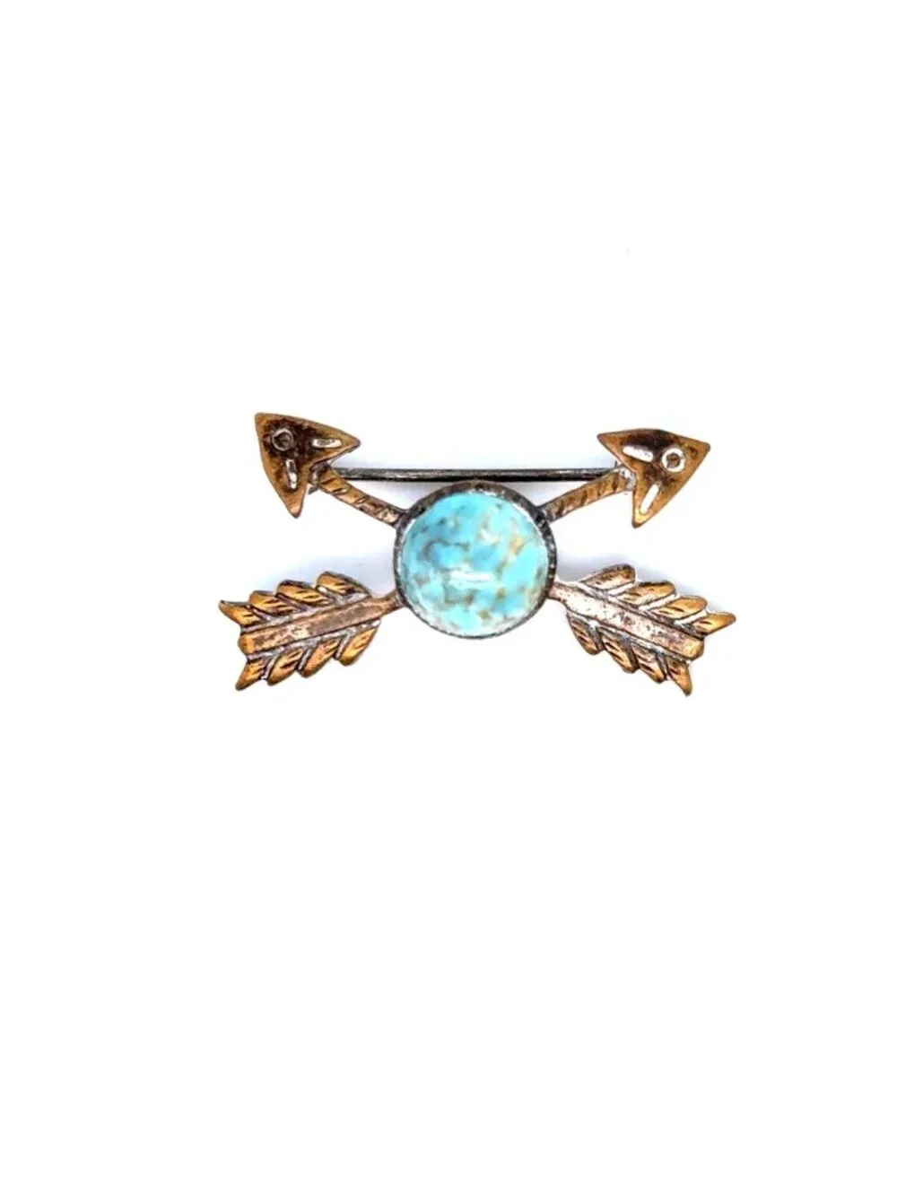 Fred Harvey Era Navajo Turquoise Crossed Arrows Pin Brooch